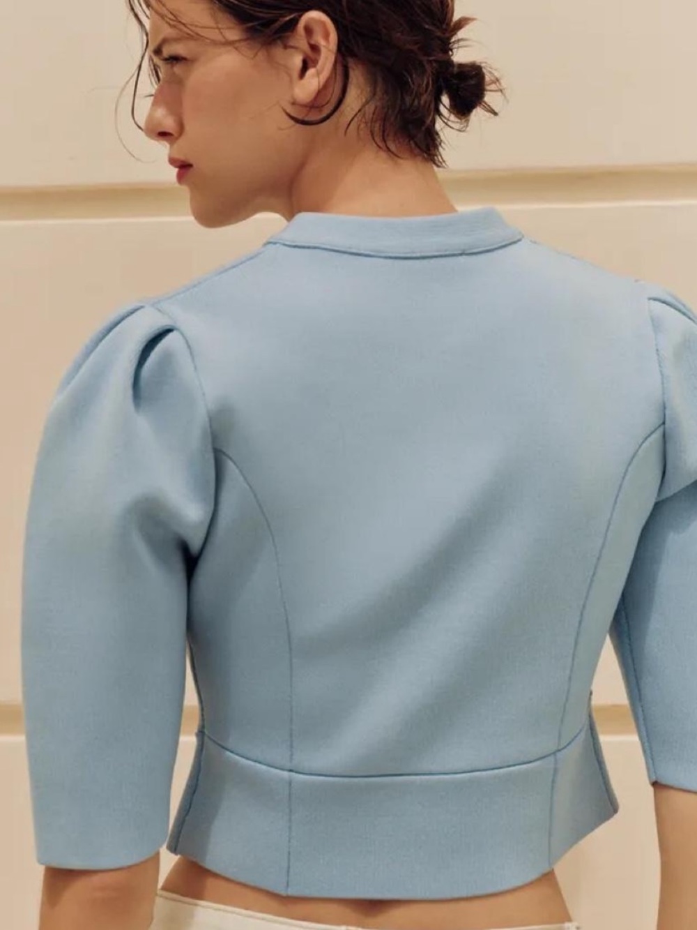 Zara Light Blue Cropped Button-Front Jacket - Picture 3 of 5